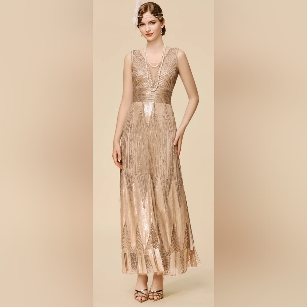 Babeyond 1920s Soft Gold Maxi dress 12